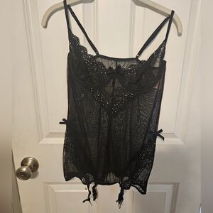 Shirley Of Hollywood Lace Sheer Chemise with Garters